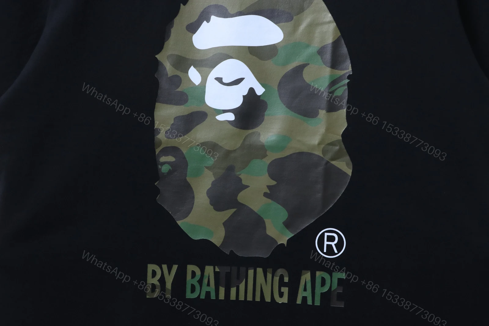 View 3 of BAPE 26ss Classic Green Camo Big Ape Head Letter Print Short Sleeve T-shirt black