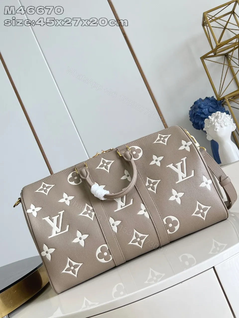 View 2 of Taupe Canvas Weekender: Monogram Luxe, Structured Carryall