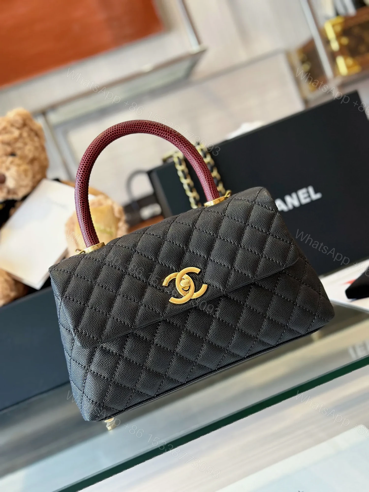 View 5 of Chanel Handbag Coco Lock Gold Lizard Skin Black 24cm
