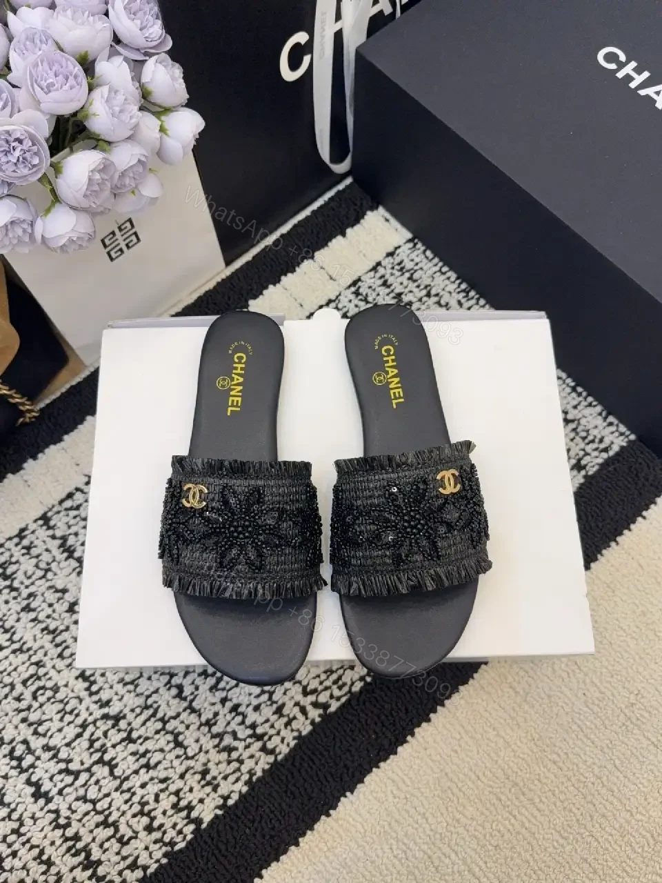View 9 of Knit-Detail Slide Sandals – Luxe Comfort, Everyday Wear
