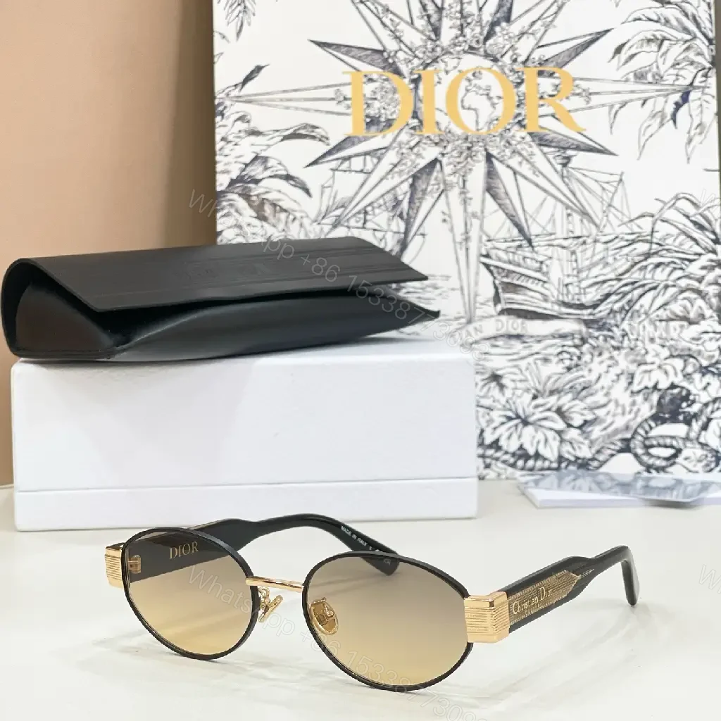 View 2 of Gold Metal Frame Round/Oval Dior Branding Sunglasses