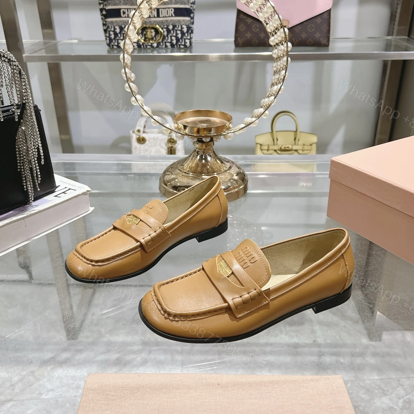 View 2 of MIUMIU LEATHER LOAFERS COGNAC 5D398E 248 F0046 F 010