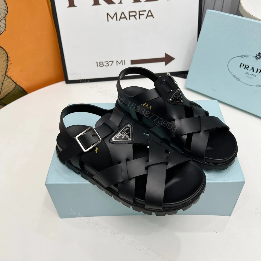 View 3 of PRADA CRISSCROSS RUBBER SANDALS BLACK 2X3118 3LKK F0002 F G000