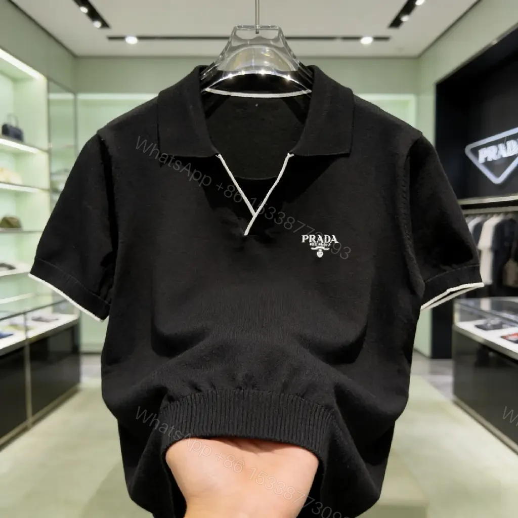 View 6 of Premium Black Polo Knit with Subtle Detailing Polo Knit Tee