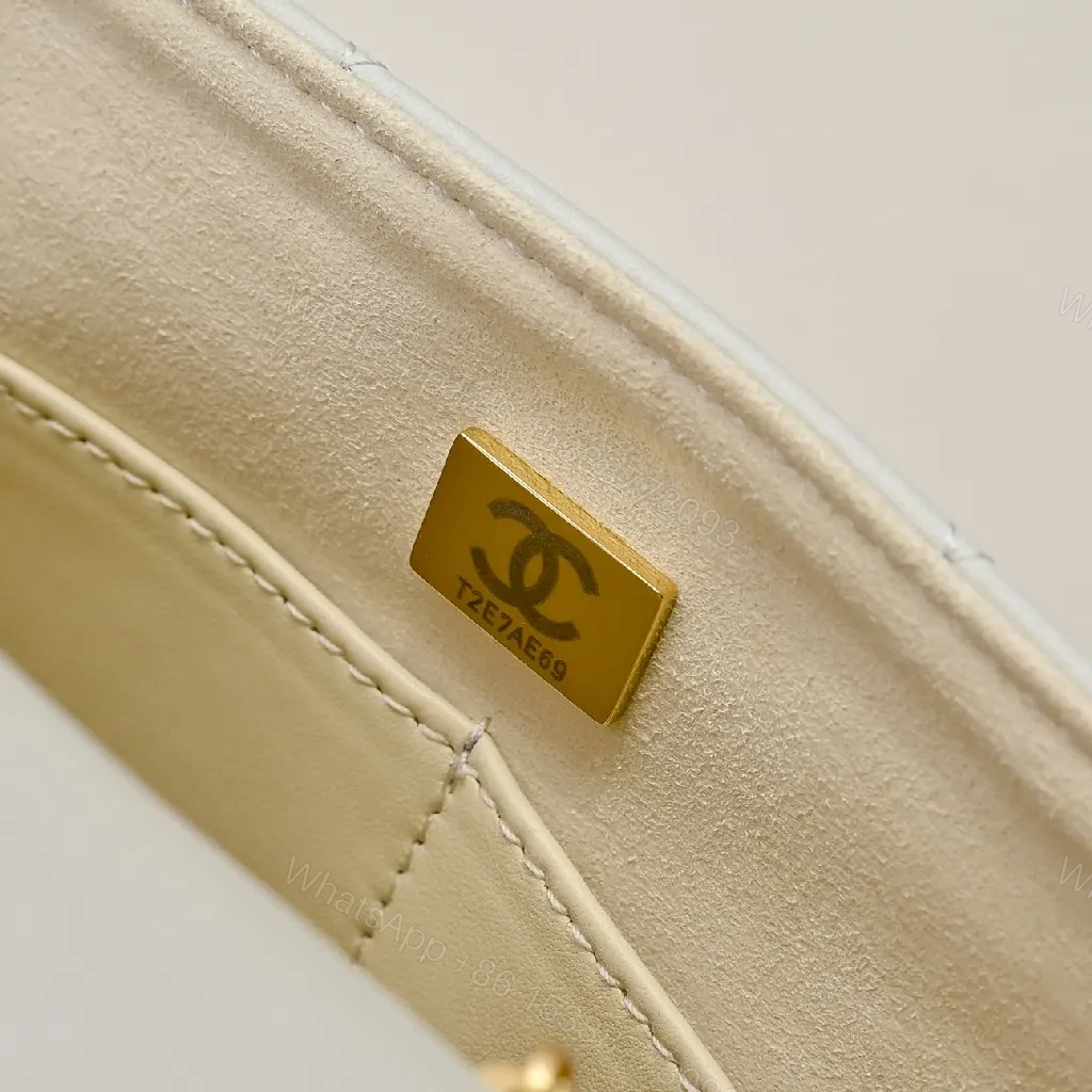 View 9 of White Quilted Flap Bag, Gold Clasp, Chain-Interlace Carrying Style, Luxury LivingBag