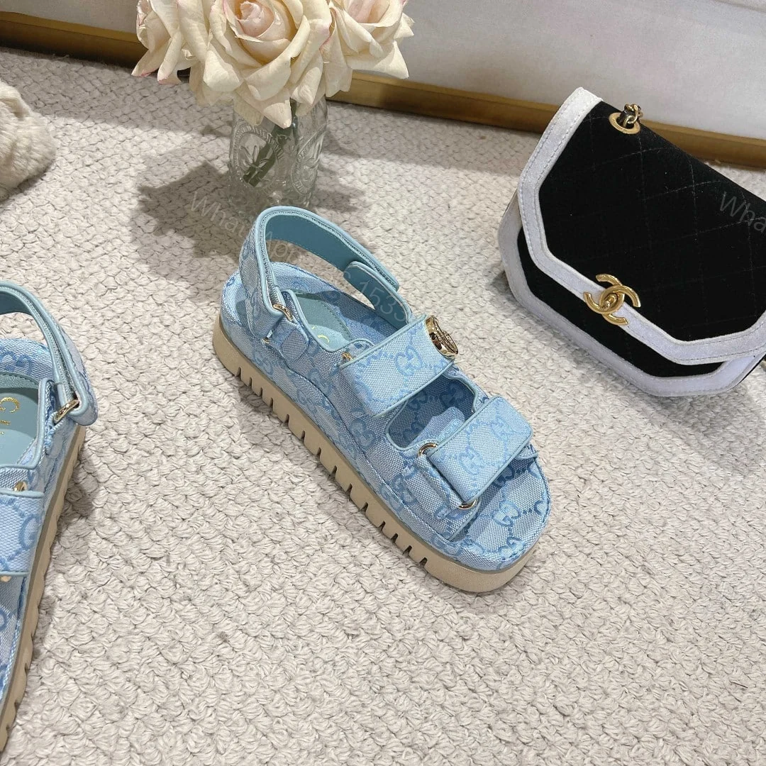 View 7 of GUCCI WOMEN’S SANDAL WITH DOUBLE G LIGHT BLUE 816630 FAD9G 4956