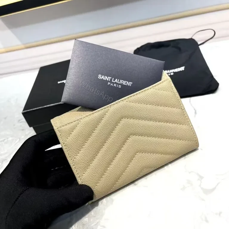 View 2 of Envelope-Style Luxe Wallet: Beige Calfskin, YSL Hardware
