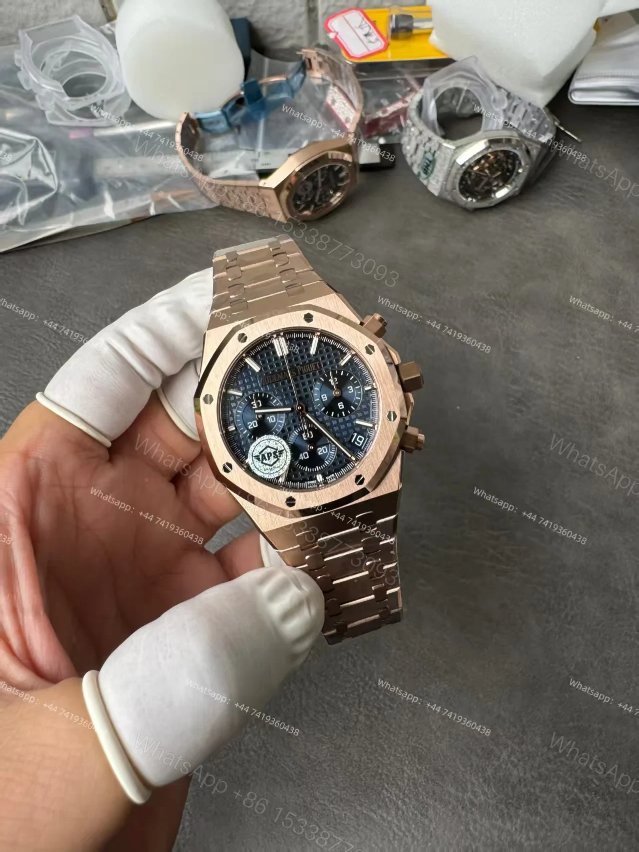 View 3 of Audemars Piguet Super Clone Royal Oak Rose Gold Blue Dial 26240 Chronograph 41mm Cal.4401
