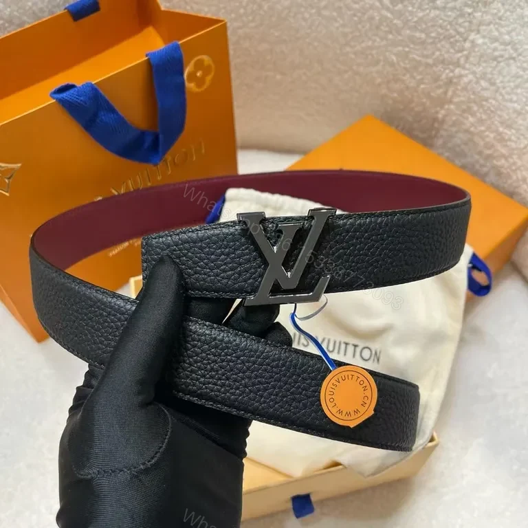 View 3 of Lux LV Leather Belt â€“ Pebbled Black, Gold Buckle, All-Day Comfort