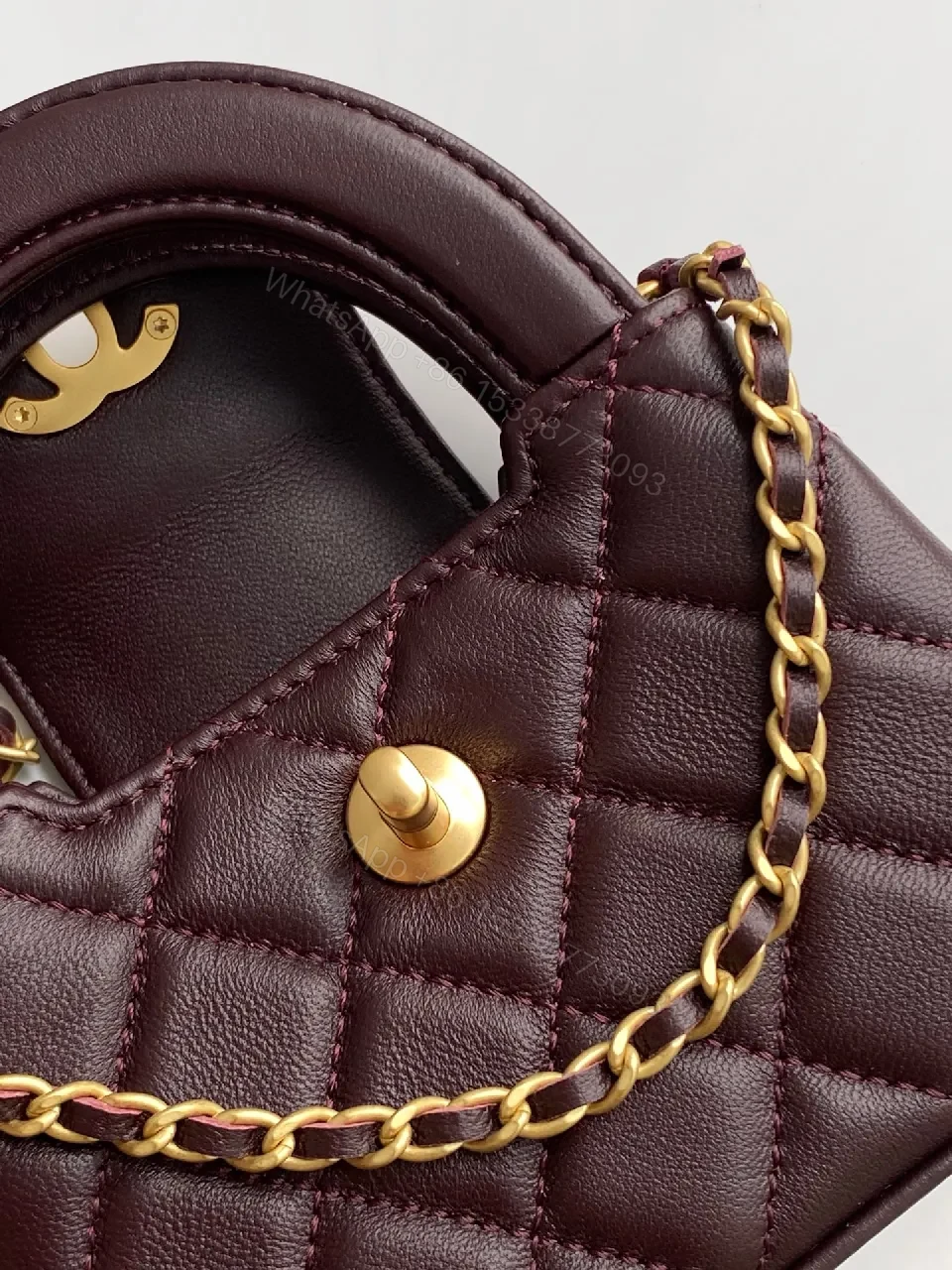 View 6 of Burgundy Quilted Lambskin Shoulder Bag - Luxe Everyday Style
