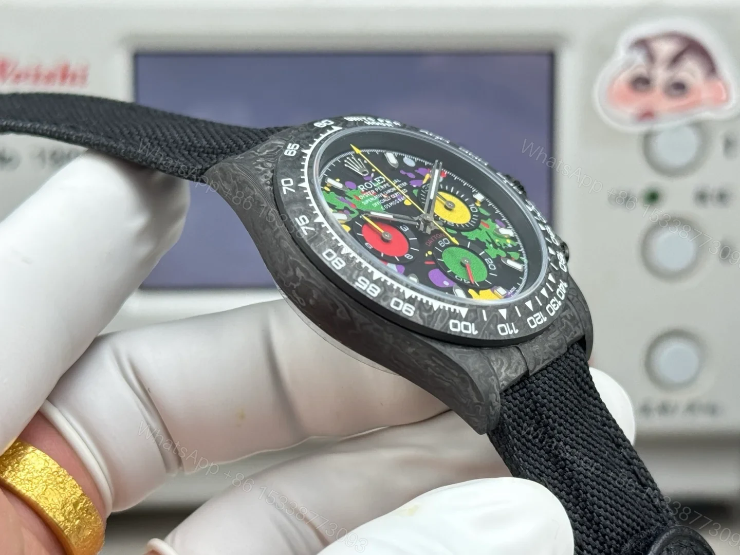 View 4 of Rolex Daytona Carbon Fiber Graffiti Replica 40MM Premium Black Fabric Strap R74-GRAFFITI