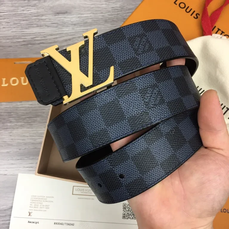 View 3 of Damier Graphite Belt: Luxury Coated Canvas with Gold Buckle Belt