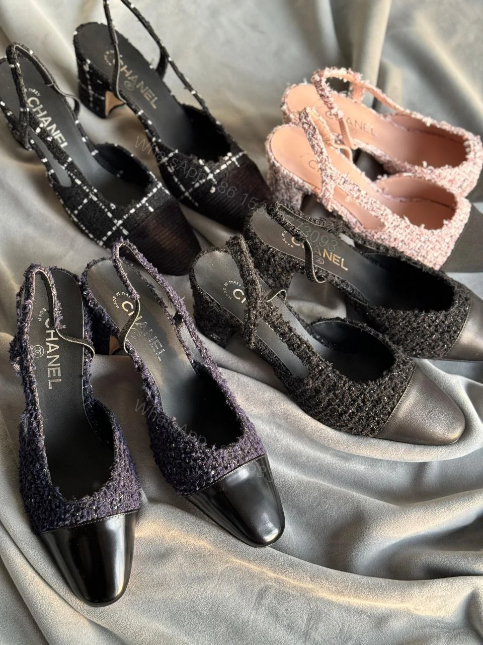 Chanel Black Tweed and Leather Cap Toe CC Slingback Pumps — view 1