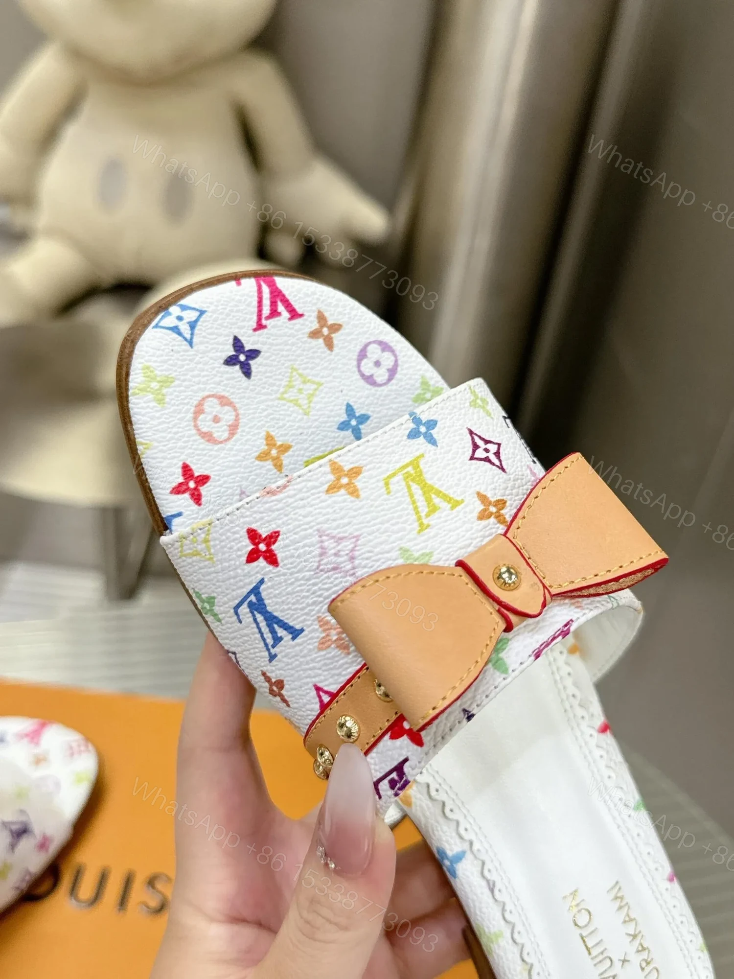 View 2 of LV Women White Leather Multicolor Monogram Mules