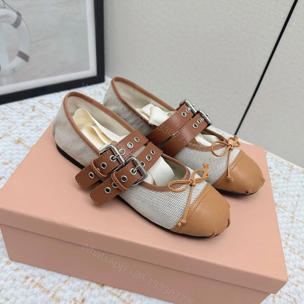View 4 of MIUMIU Canvas and leather ballerinas 360811