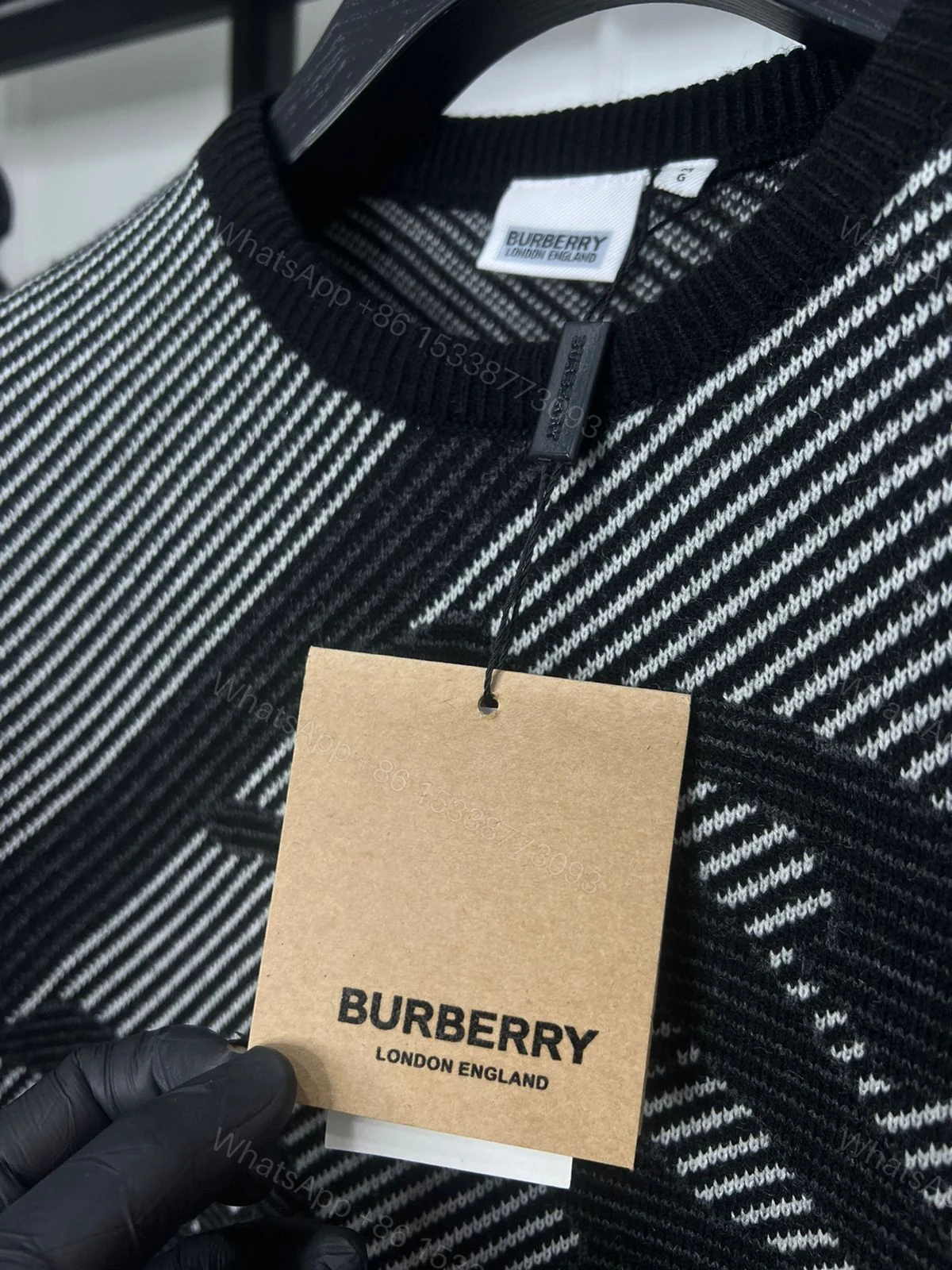 View 9 of First Copy Burberry Exclusive Intarsia Knitting Round Neck Sweater for Men