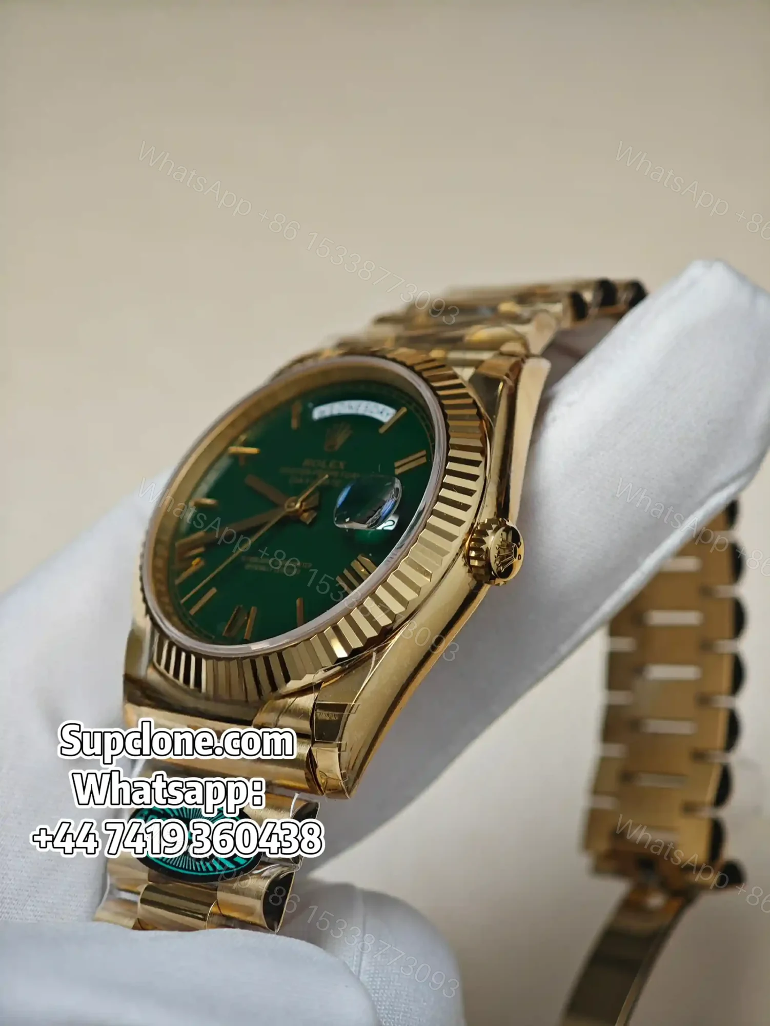View 3 of Rolex Day-Date 40mm Yellow Gold Green Roman Dial – Super Clone 1:1 Cal. 3255