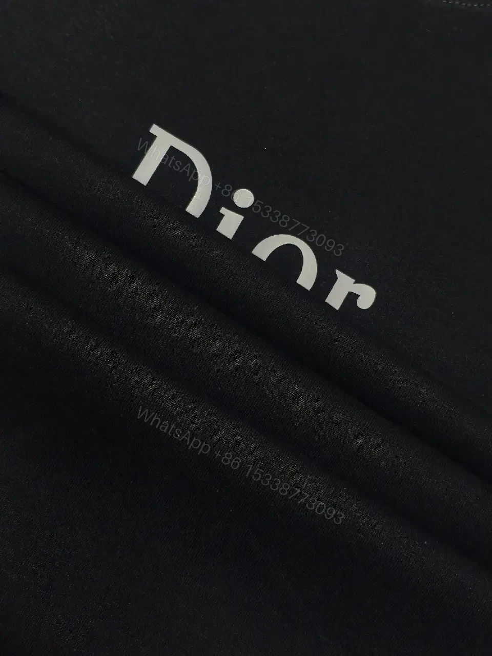 View 5 of Minimalist Black Knit Tee with Dior Logo Print, Unisex Fit