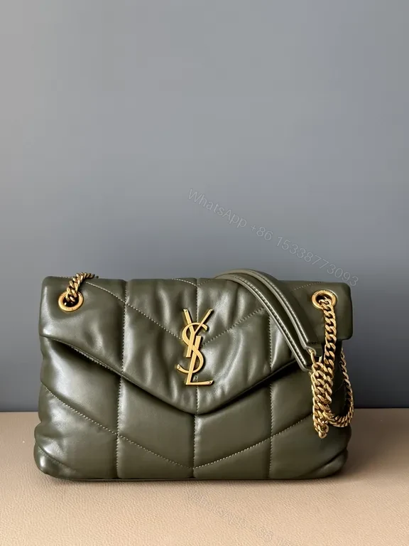 Olive Quilted Leather Shoulder Bag with Gold YSL Logo — view 1
