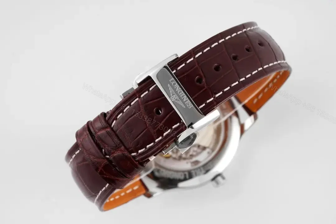 View 9 of Longines Master Collection Automatic Watch Silver Dial Brown Leather Strap