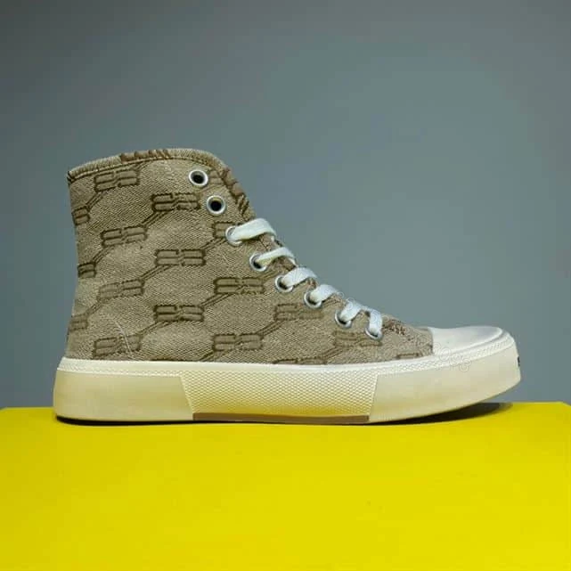 View 2 of BALENCIAGA MEN’S PARIS HIGH TOP TRAINERS BB MONOGRAM IN BEIGE – BB209