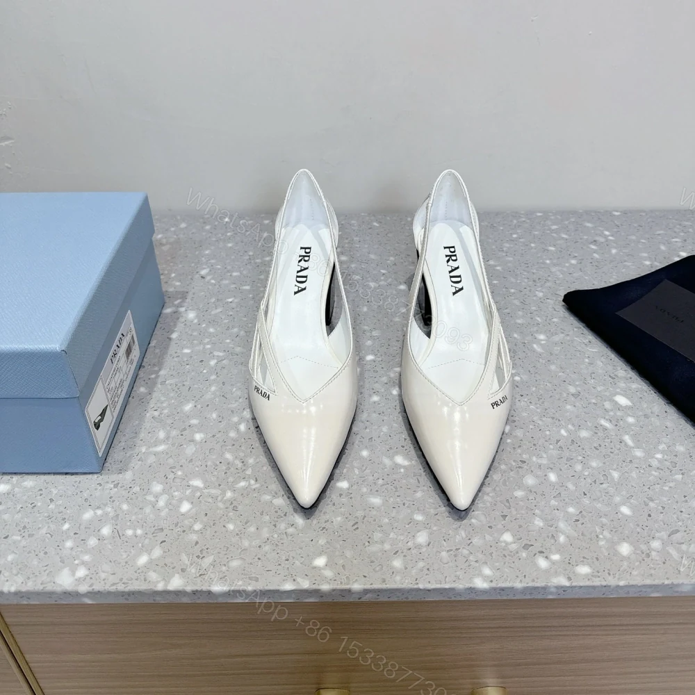 View 3 of 高仿Prada*1I747M尖頭粗跟高踭鞋5.5CM白色免檢版