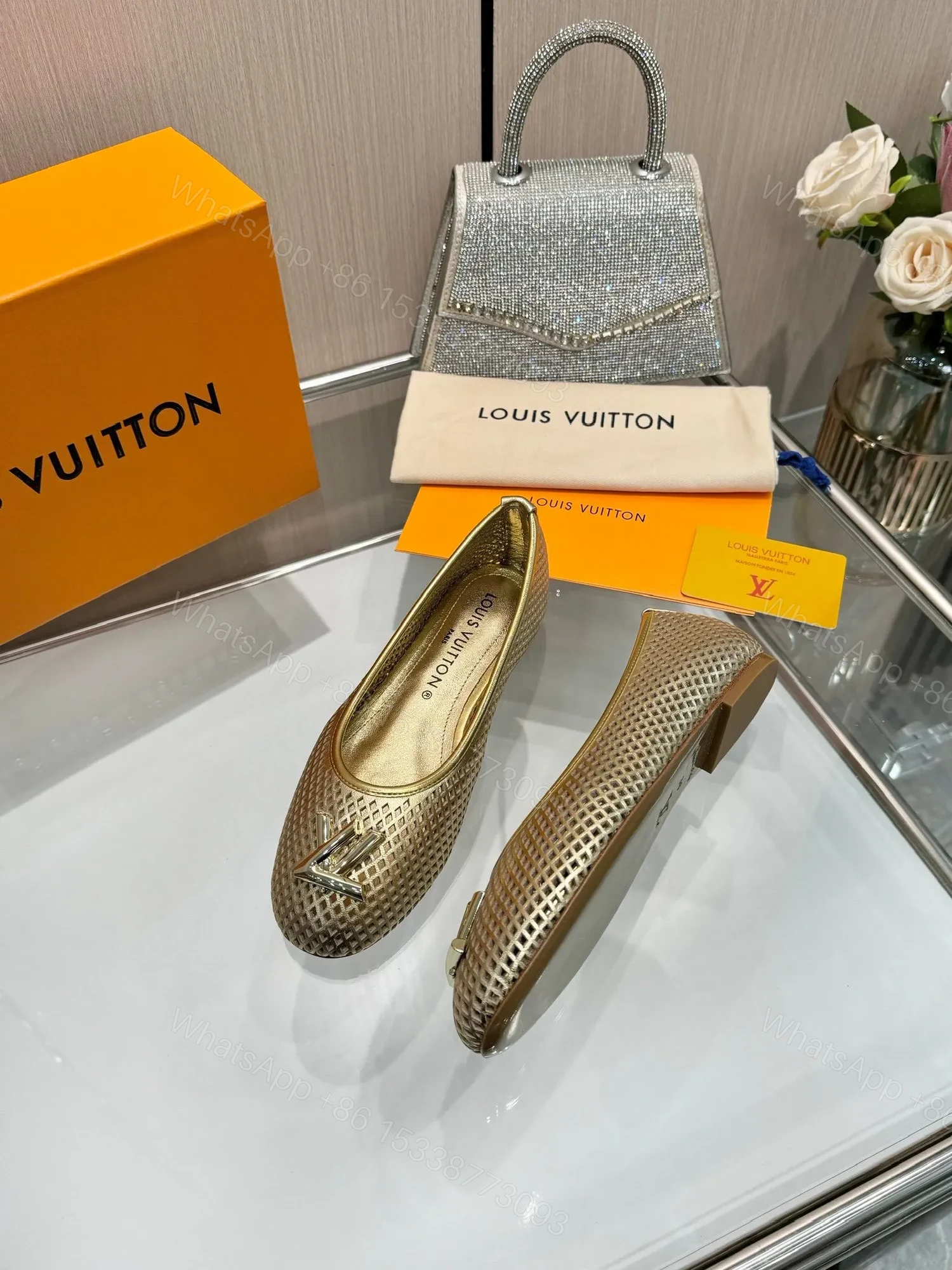 View 2 of LV Women Gold Metallic Mesh Ballet Flats