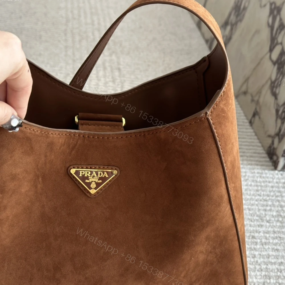 View 4 of PRADA LARGE SUEDE SHOULDER BAG COCOA BROWN 34CM
