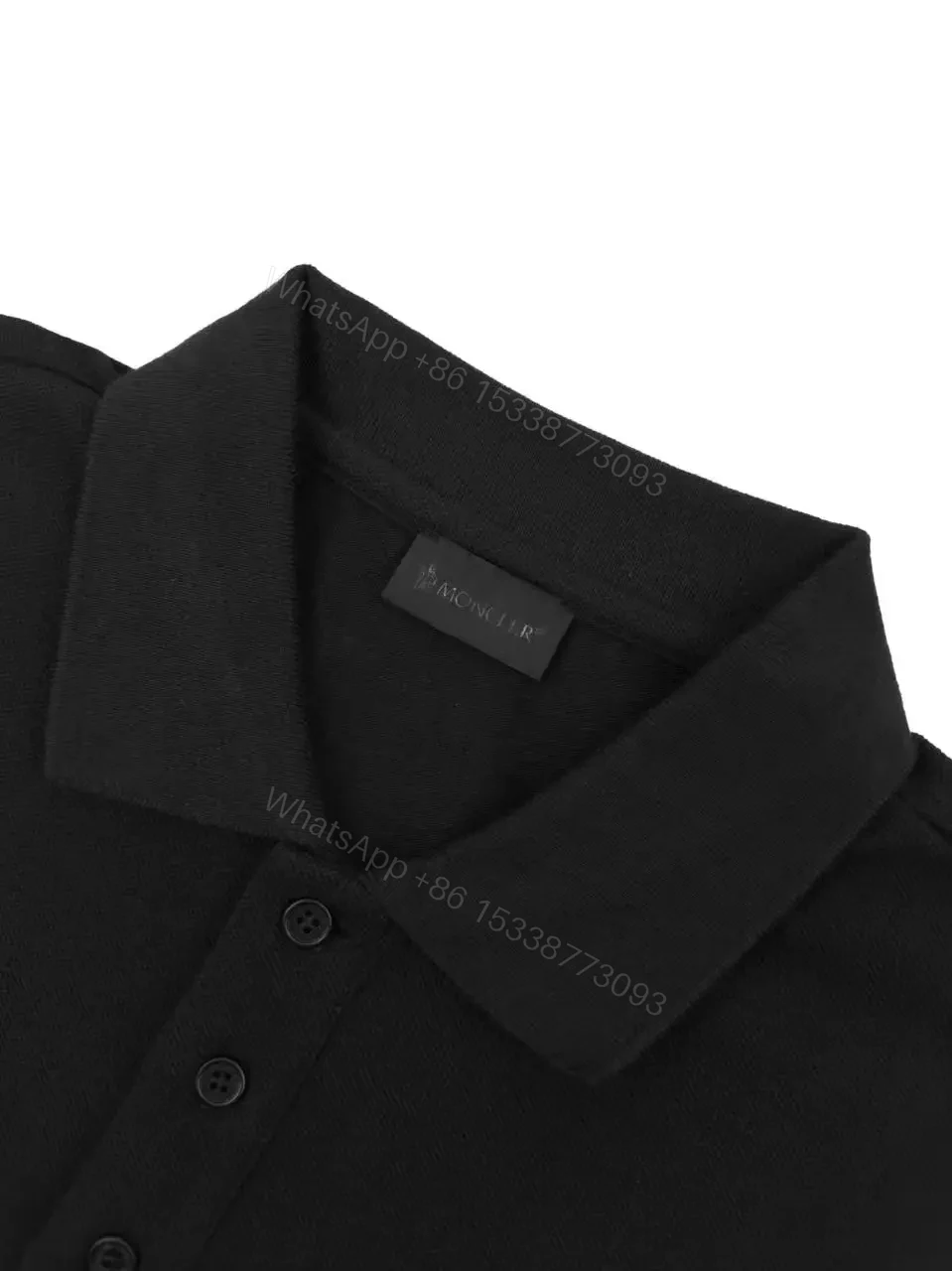 View 2 of Black Knit Polo Shirt with Classic Collar, Matte Finish