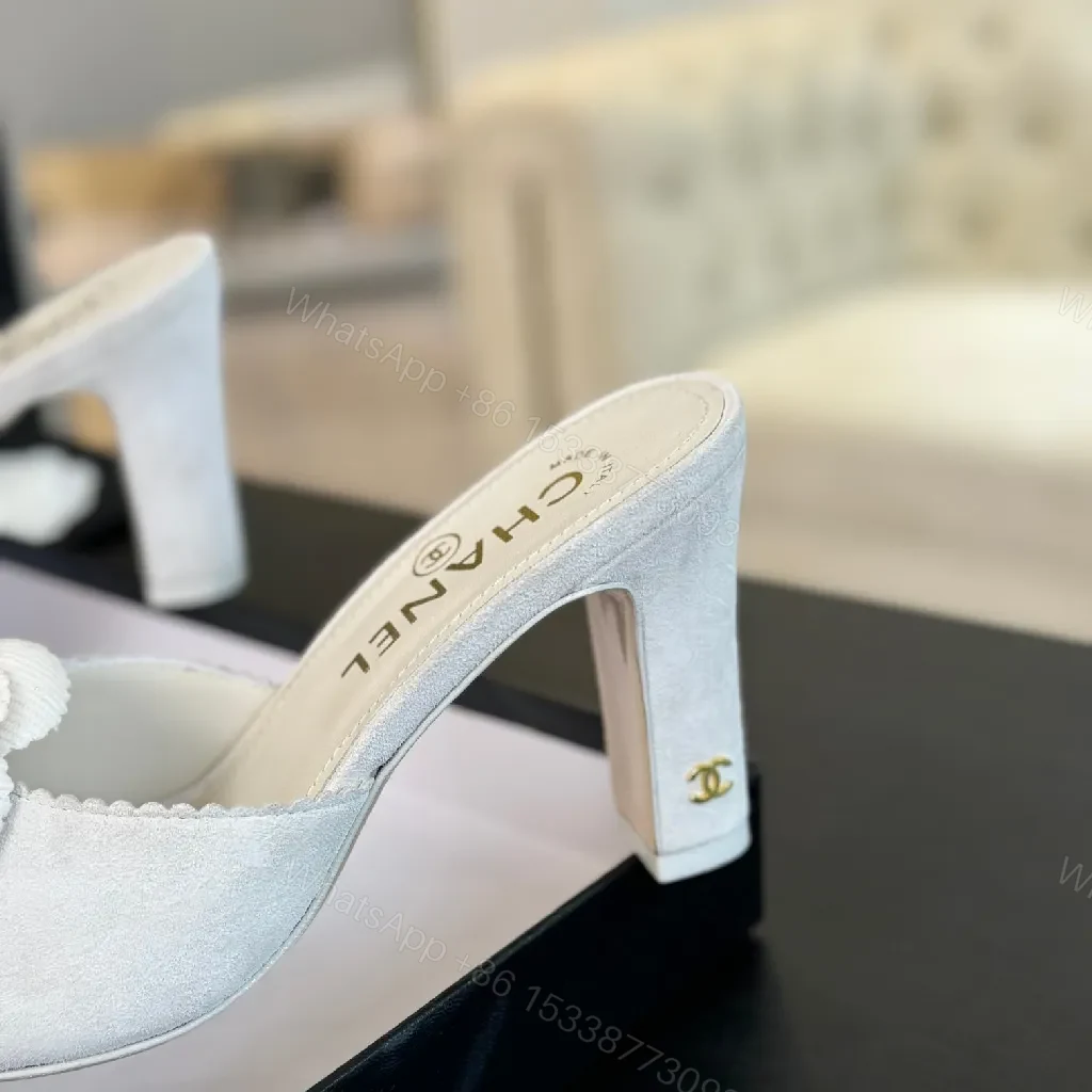 View 9 of Cream Chanel-Inspired Floral Mules: Luxe Slip-Ons