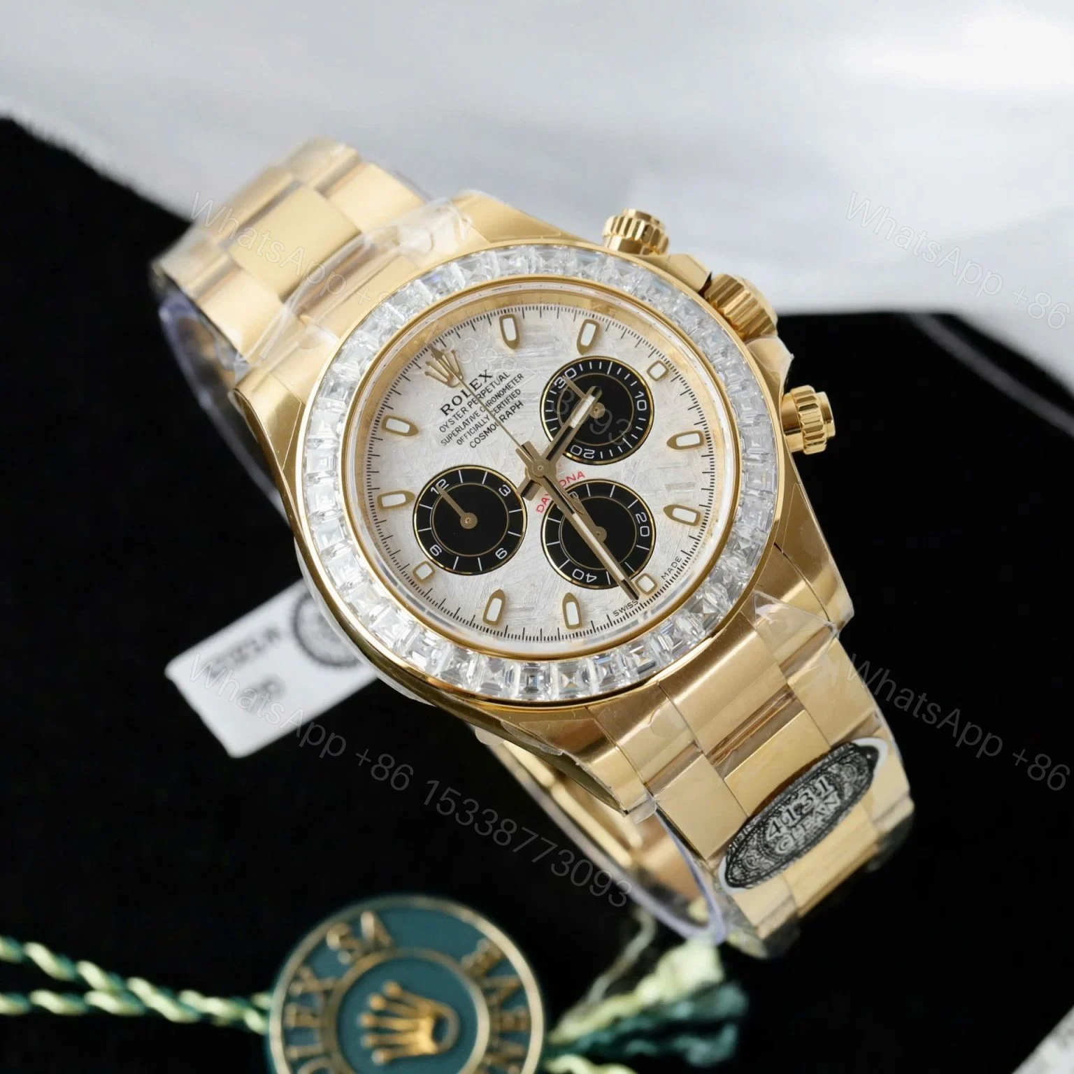 View 3 of Replica Rolex Cosmograph Daytona Meteorite Dial Gold Moissanite Baguette 40mm