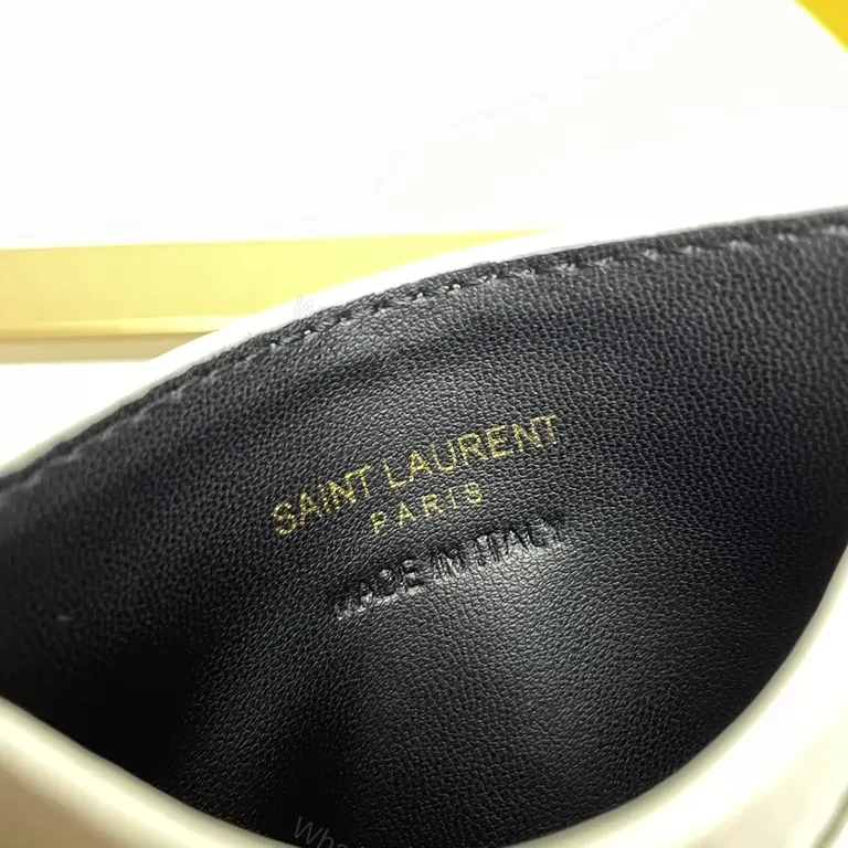 View 3 of Chic White Leather Cardholder with Gold YSL Emblem