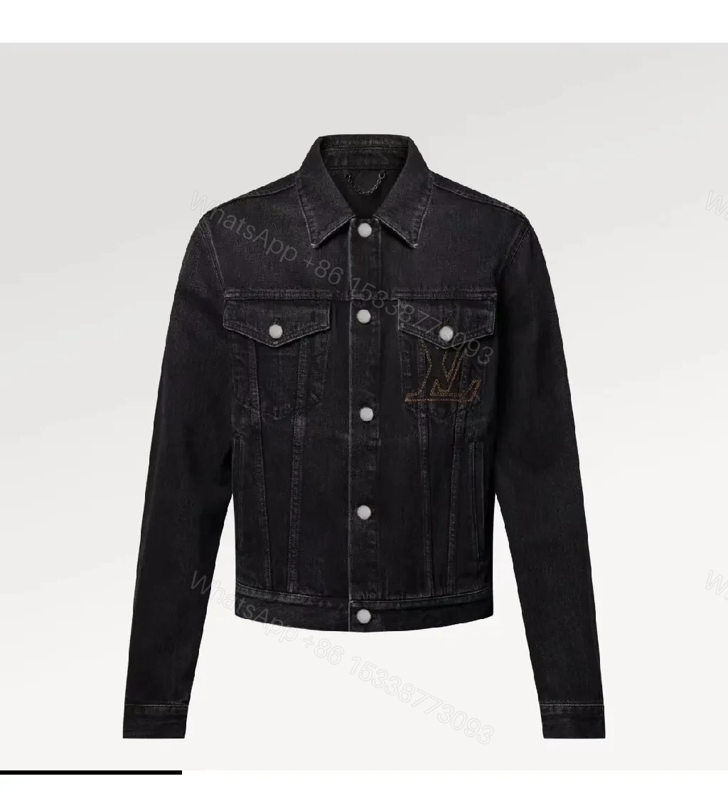 View 6 of Black Denim Jacket + Denim + Modern + Subtle LV Stitching + Jacket