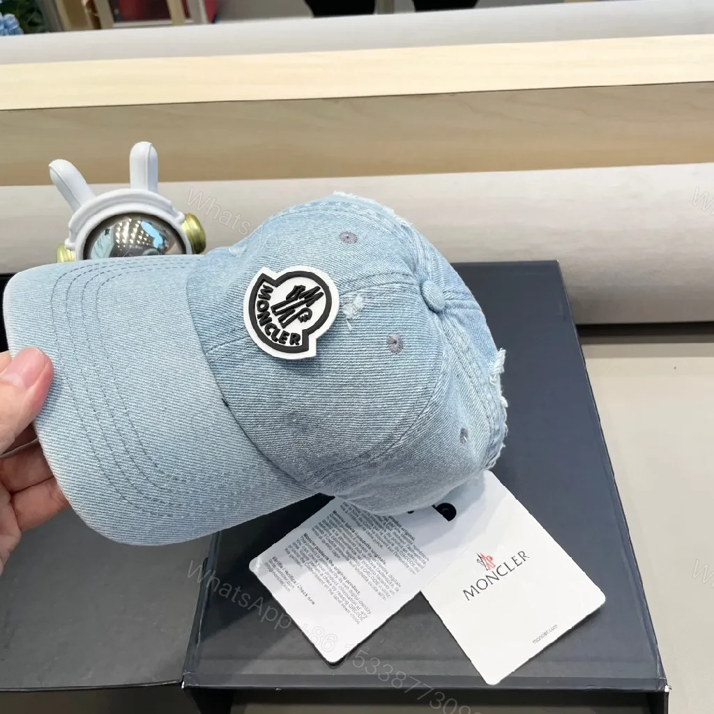 View 9 of Light-Wash Denim Cap with Signature Patch, Slim Fit