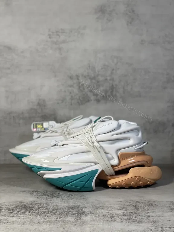 View 3 of White Teal Accented Futuristic Balmain-Inspired Chunky Sneaker