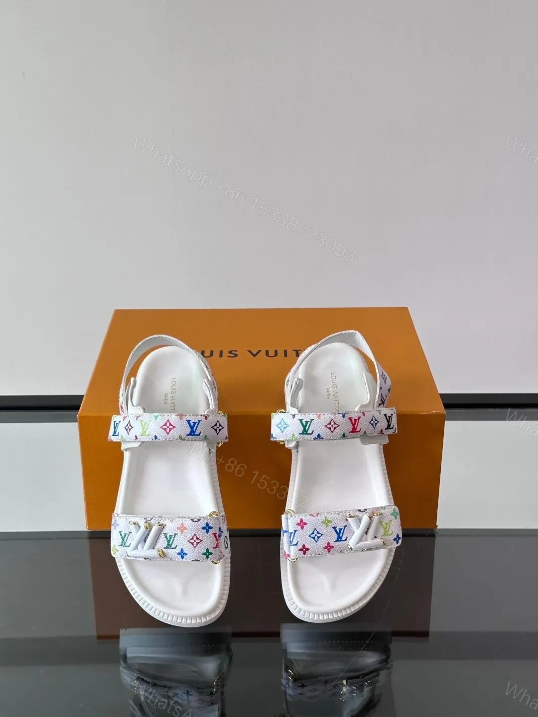 View 6 of LV Men White Canvas Multicolor Logo Sandals