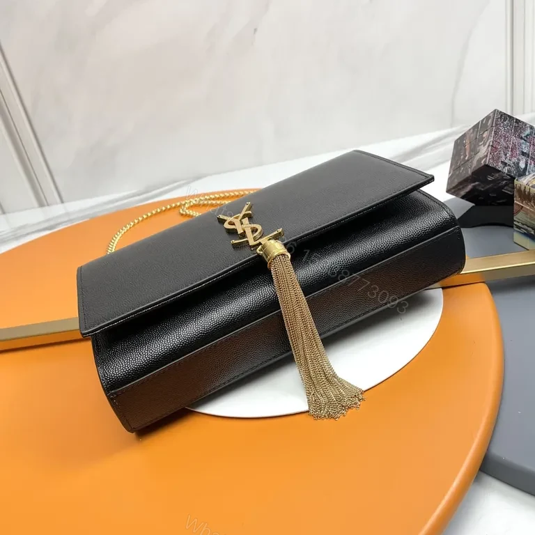 View 2 of Chic Black Leather Crossbody with Gold Logo