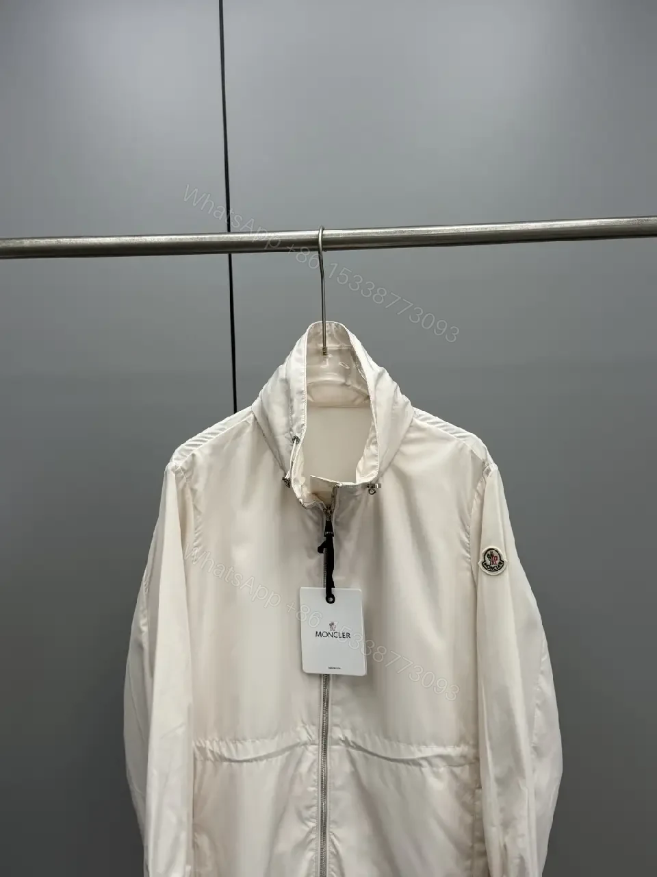 View 8 of Off-white Nylon Windbreaker Zip-Up Jacket with High Collar