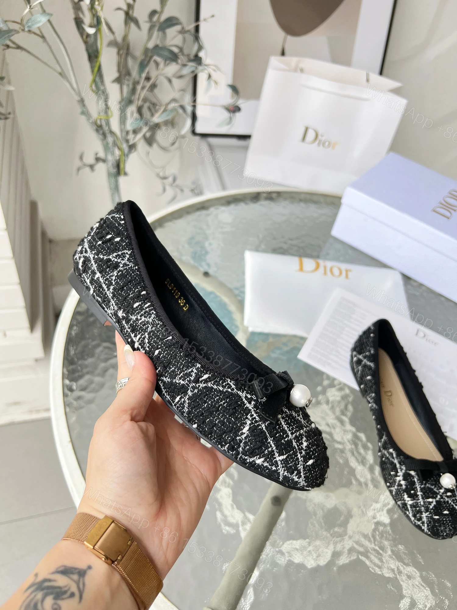 View 7 of DIOR BALLET FLAT CANNAGE TWEED BLACK AND WHITE KCB900CTG S17X