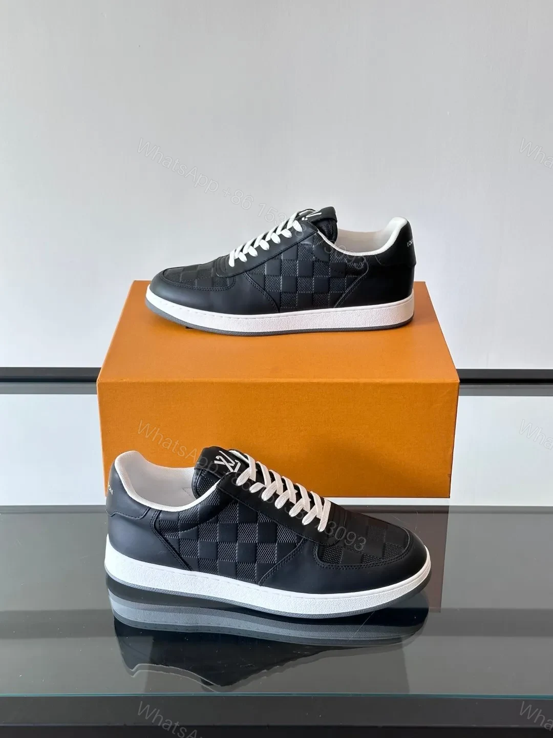 View 4 of LV Men Black Leather Checkerboard Sneakers