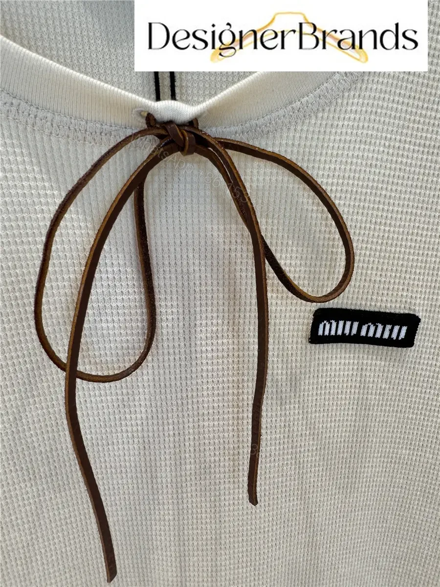 View 10 of Miu Miu Beige Waffle-Knit Cotton Long-Sleeve T-Shirt