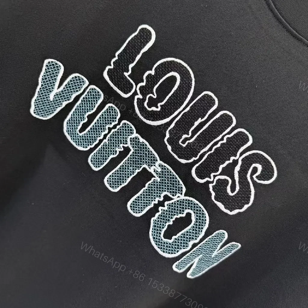 View 8 of Black Cotton Oversized Tee with LV Logo Embroidery