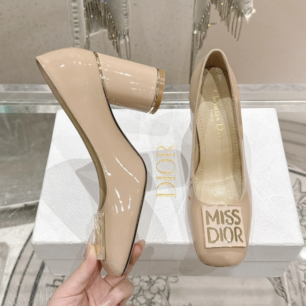 View 2 of 高仿Dior*Miss系列KCX322方頭LOGO金屬扣高踭單鞋膚色免檢版