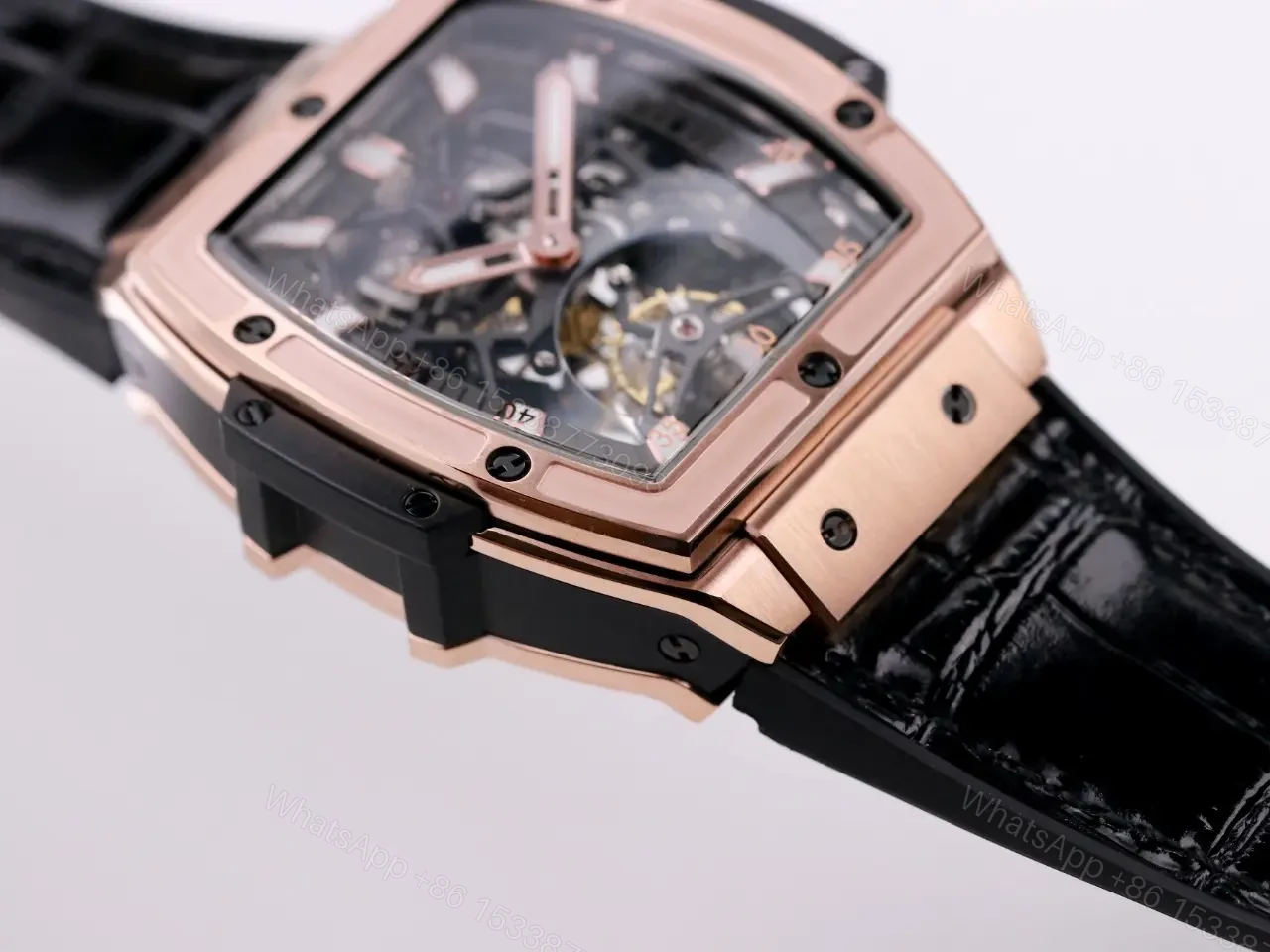 View 6 of Hublot Masterpiece Series 906 Rose Gold/Platinum Tourbillon Watch Black Leather Strap