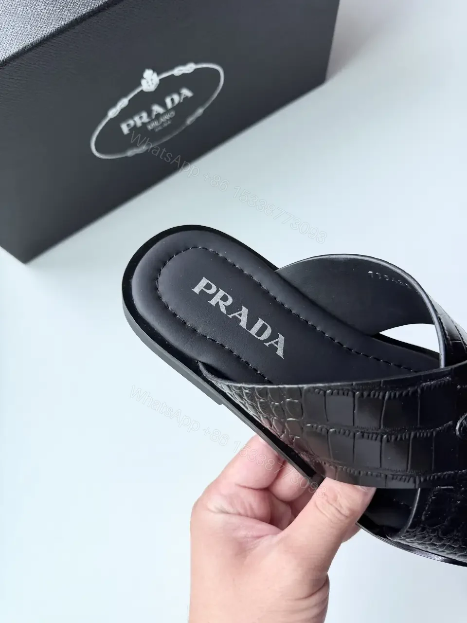 View 10 of Black Leather Quilted Prada Slides, Wide Strap, Luxury Sandals