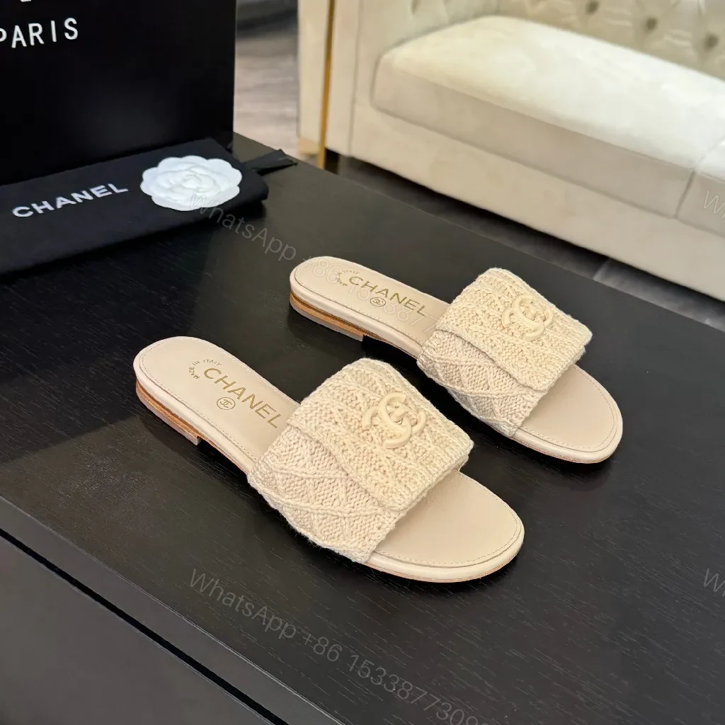 View 3 of Knit Texture Slides - Subtle Luxury Slip-Ons