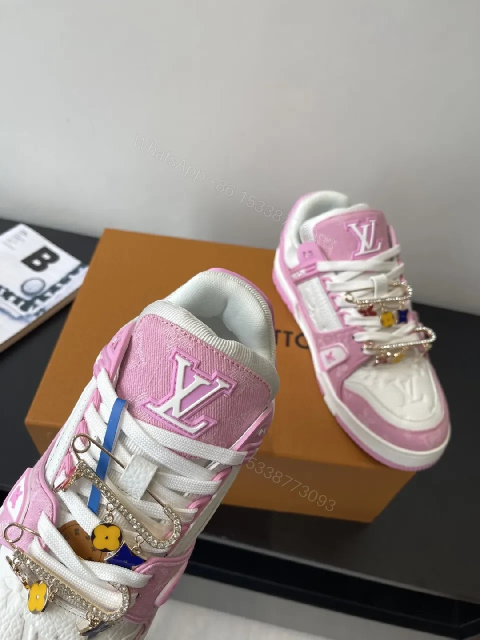 View 8 of Pink & Ivory Designer-Influenced High-Top Sneakers with Comfort