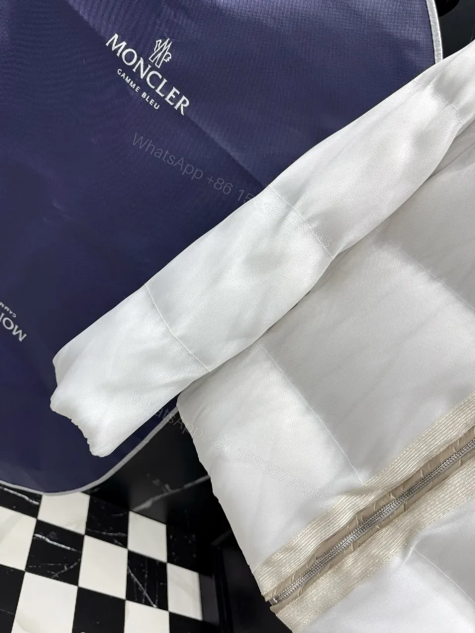View 7 of White Puffer Jacket with Iconic Emblem, Luxury Everyday Outerwear