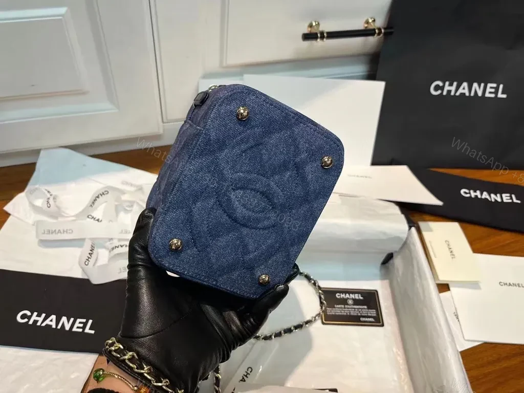 View 7 of Mini Denim Chanel Logo Crossbody â€“ City-Chic Compact Bag