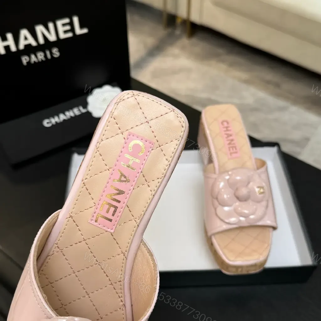 View 5 of Pink Quilted Slide Sandals with Floral Cork Platform